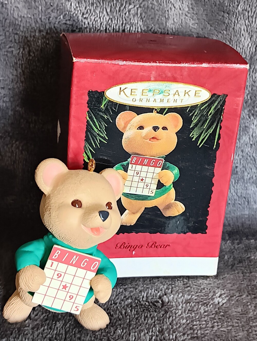 1995 Grannycore Bingo Bear 90s Vintage Christmas Ornament Holiday Decor
